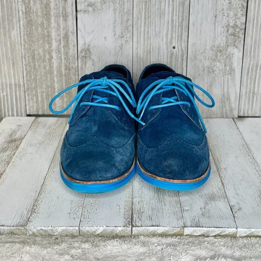 Cole Haan Lunargrand Blue Suede Wing Tip Oxfords Shoes Size 7 B